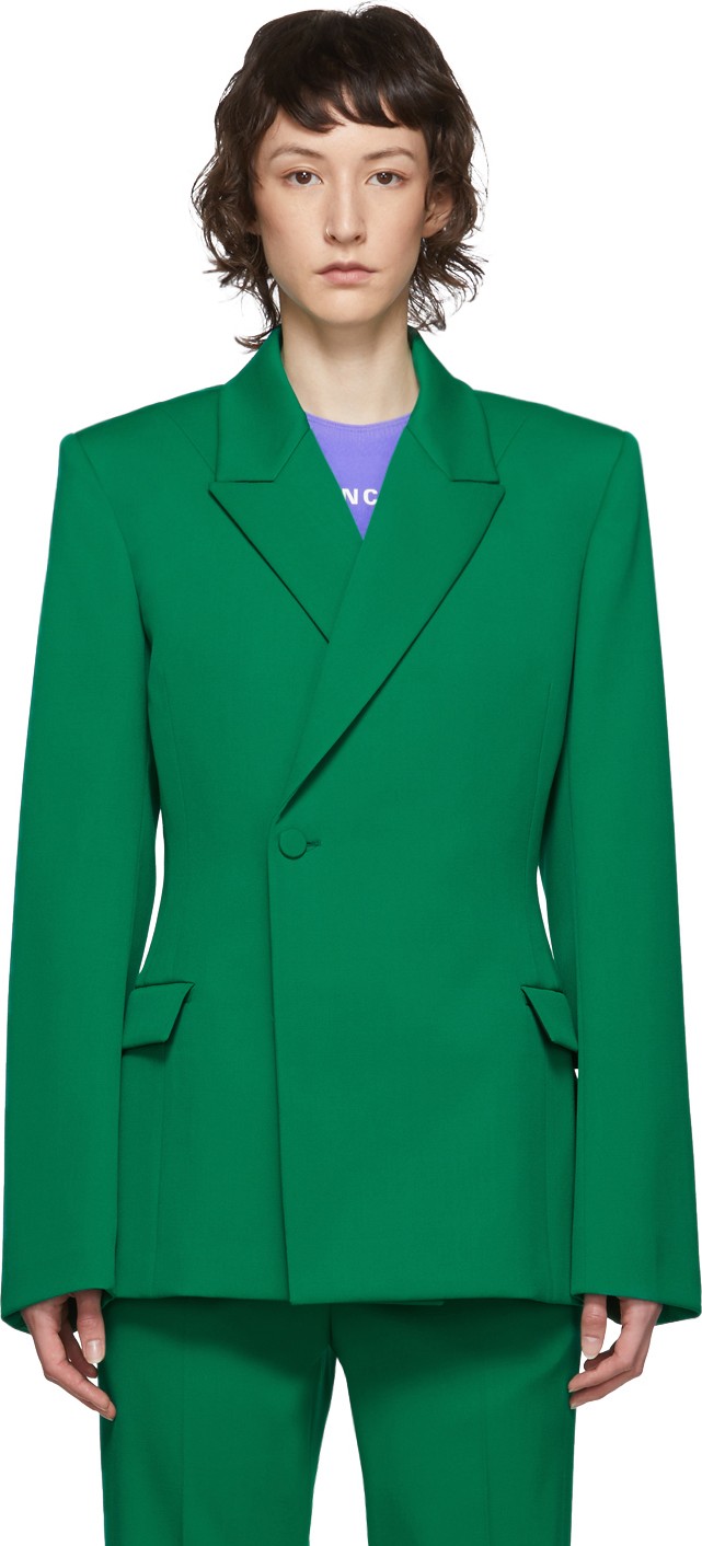 Balenciaga Green Wool Waisted Blazer