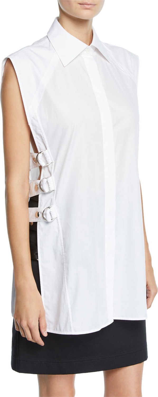 Helmut Lang Pointed-Collar Blouse w/ Side Buckles