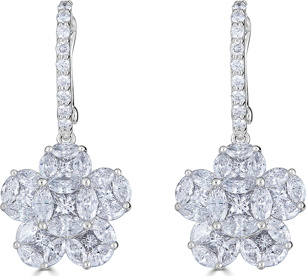 ZYDO 18k Mosaic Flower Diamond Drop Earrings