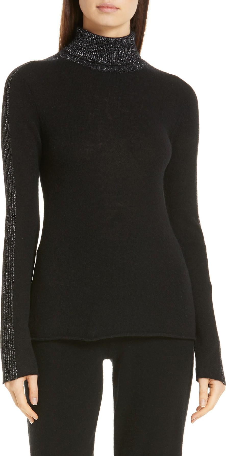 ATM Anthony Thomas Melillo Side Stripe Sparkle Turtleneck Sweater