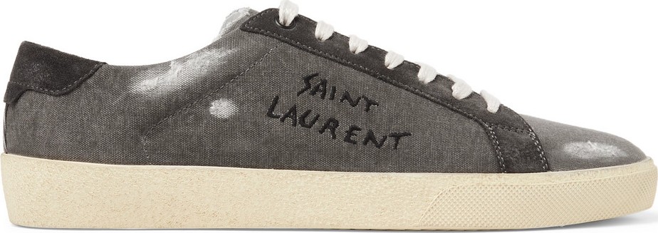 Saint Laurent SL/06 Suede-Trimmed Distressed Coated-Canvas Sneakers
