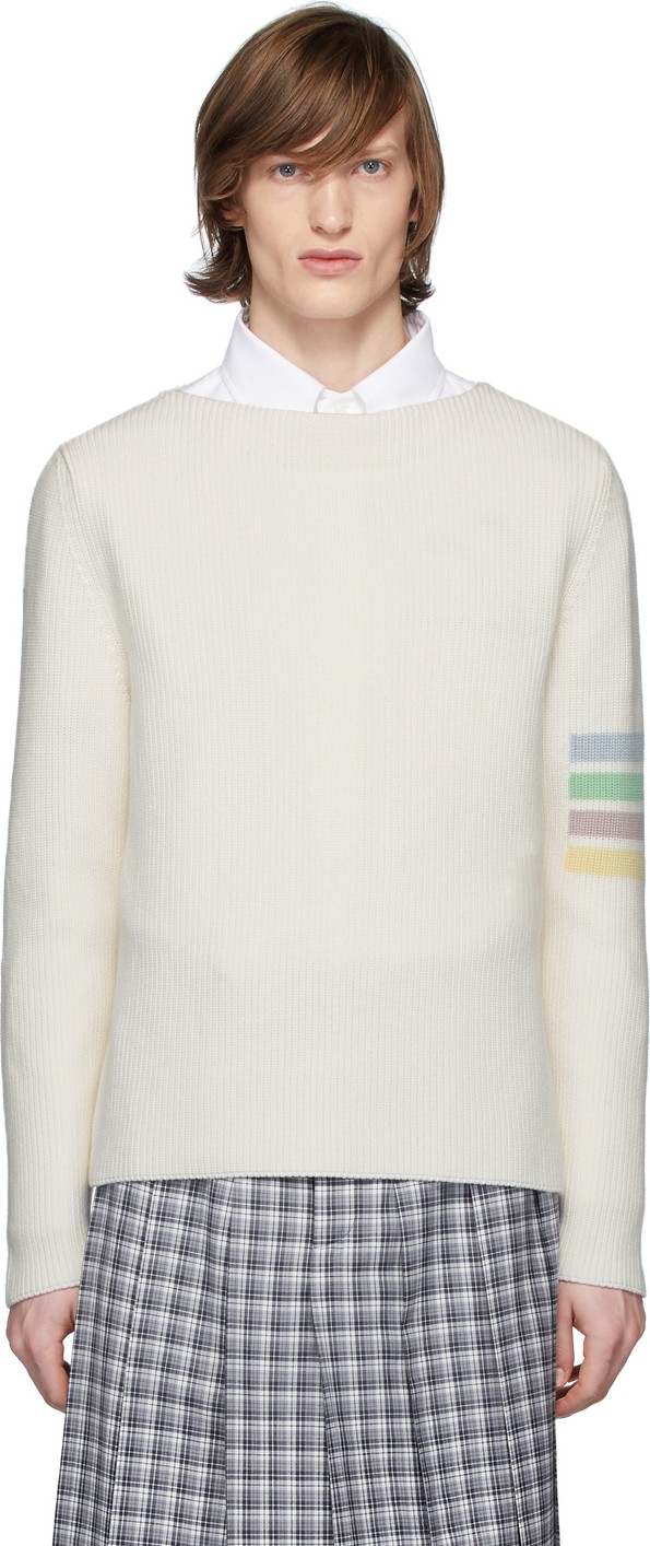 Thom Browne Off-White Intarsia 4-Bar Sweater