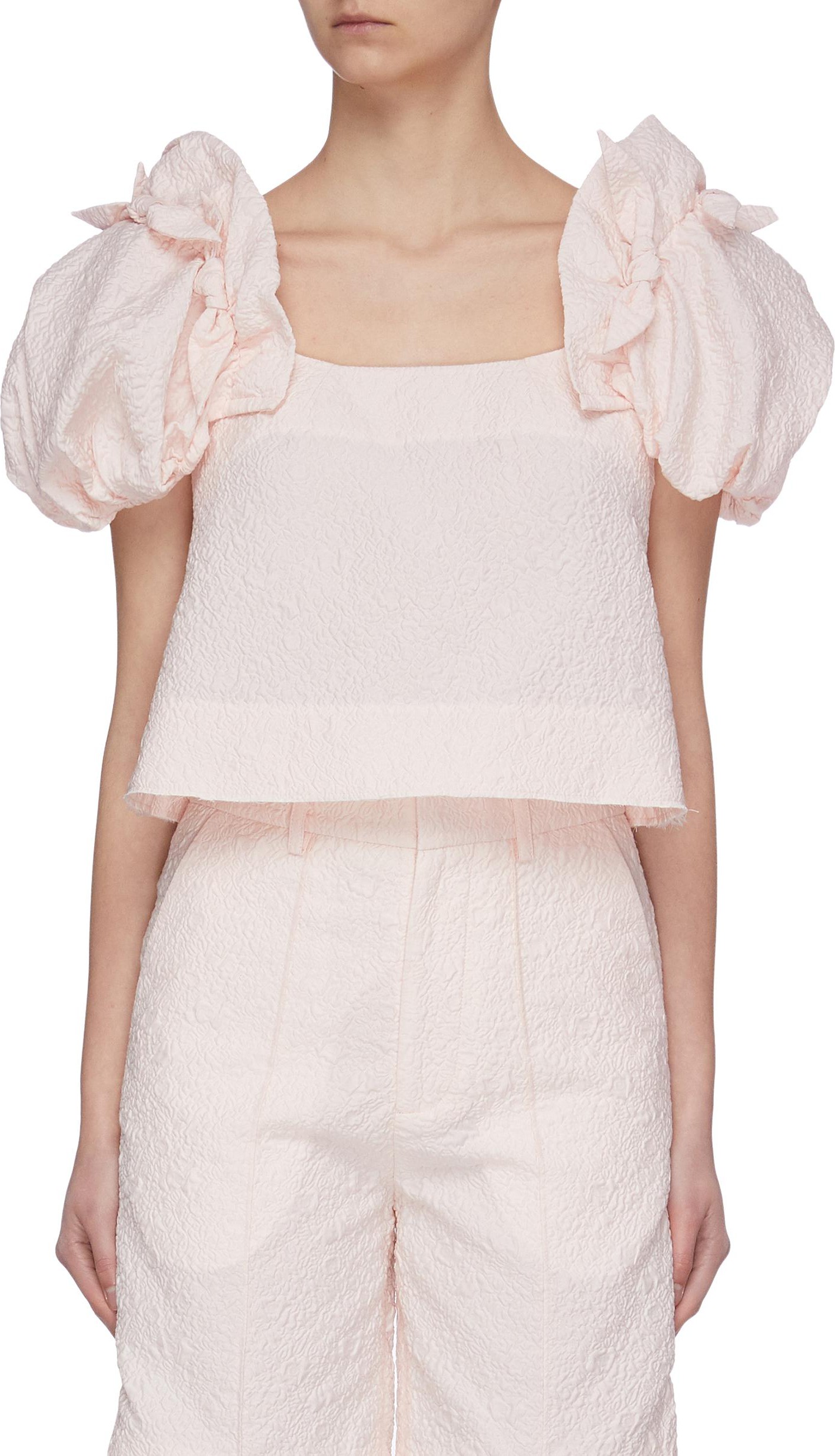 Shushu/Tong Puff Sleeve Hammered Crop Top