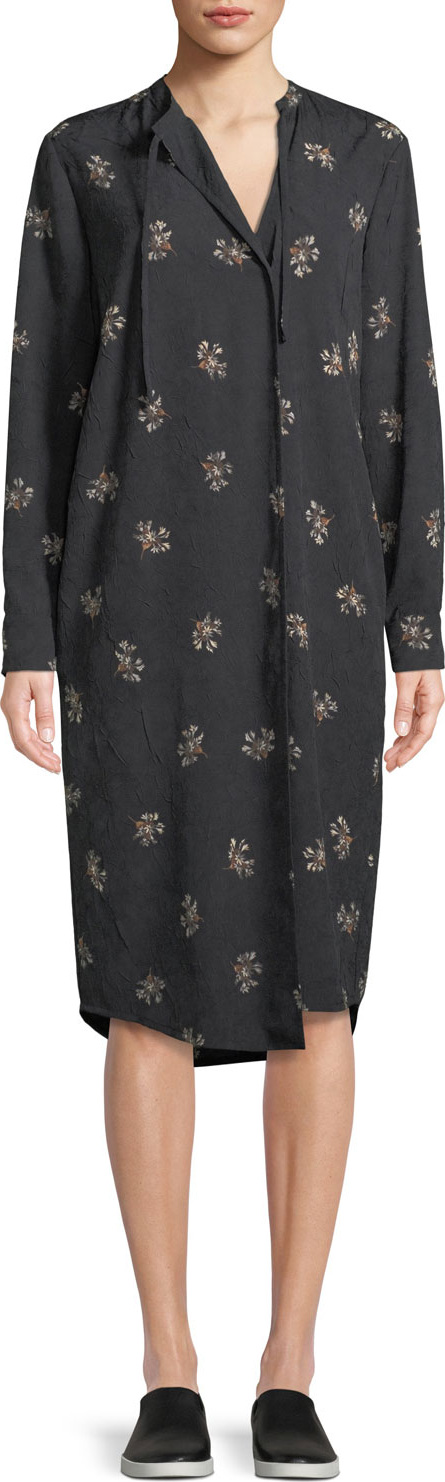 Vince Tossed Bouquet Floral Tie-Neck Dress