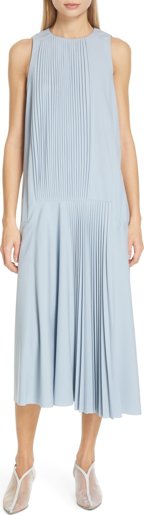 Tibi Edith Pleat Asymmetrical Midi Dress