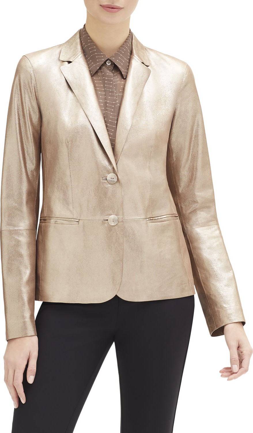 Lafayette 148 New York Camden Stardust Glitter Button-Front Suede Jacket