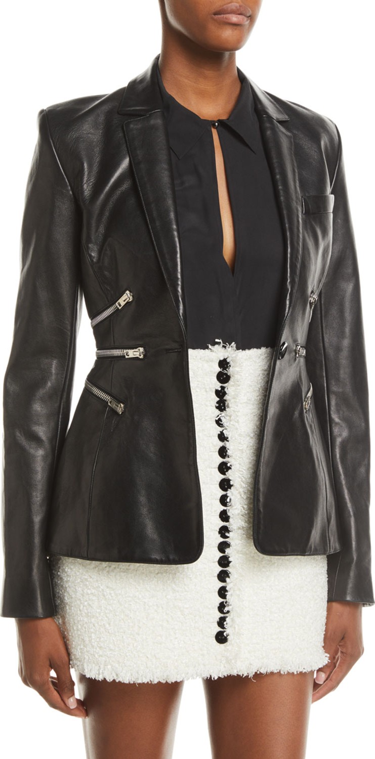 Alexander Wang Zipper Waist One-Button Lamb Leather Jacket