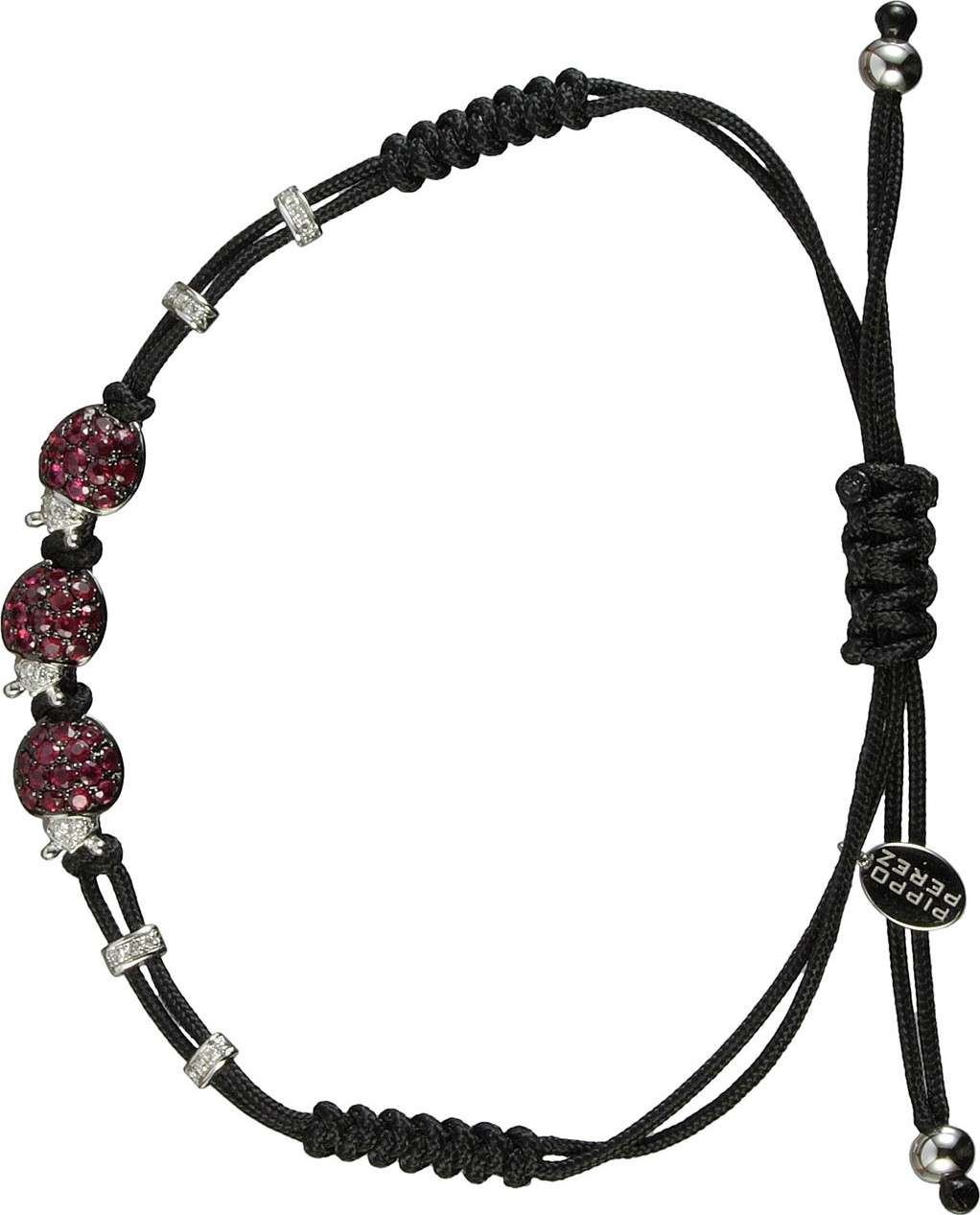 Pippo Perez Pull-Cord Bracelet with Ruby & Diamond Ladybugs in 18K White Gold