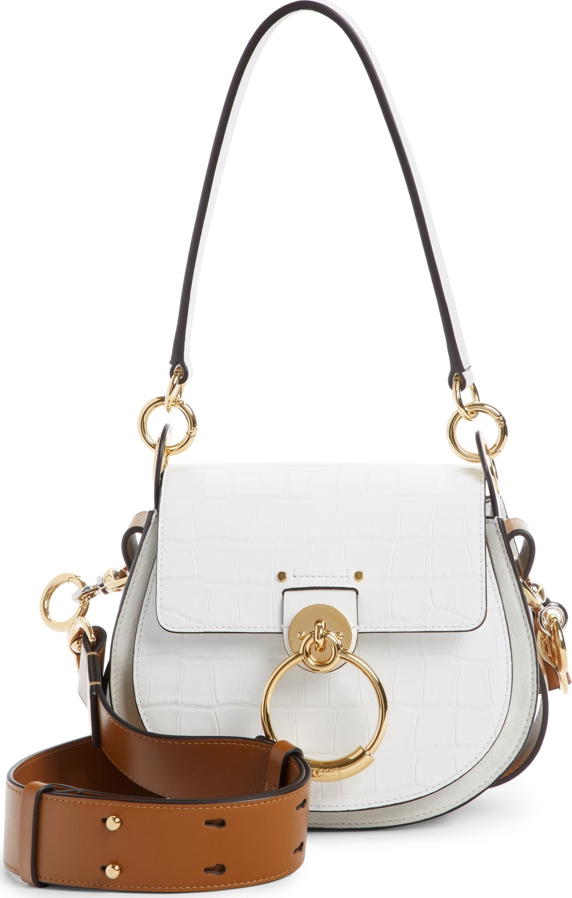 Chloe Small Tess Croc Embossed Calfskin Shoulder Bag