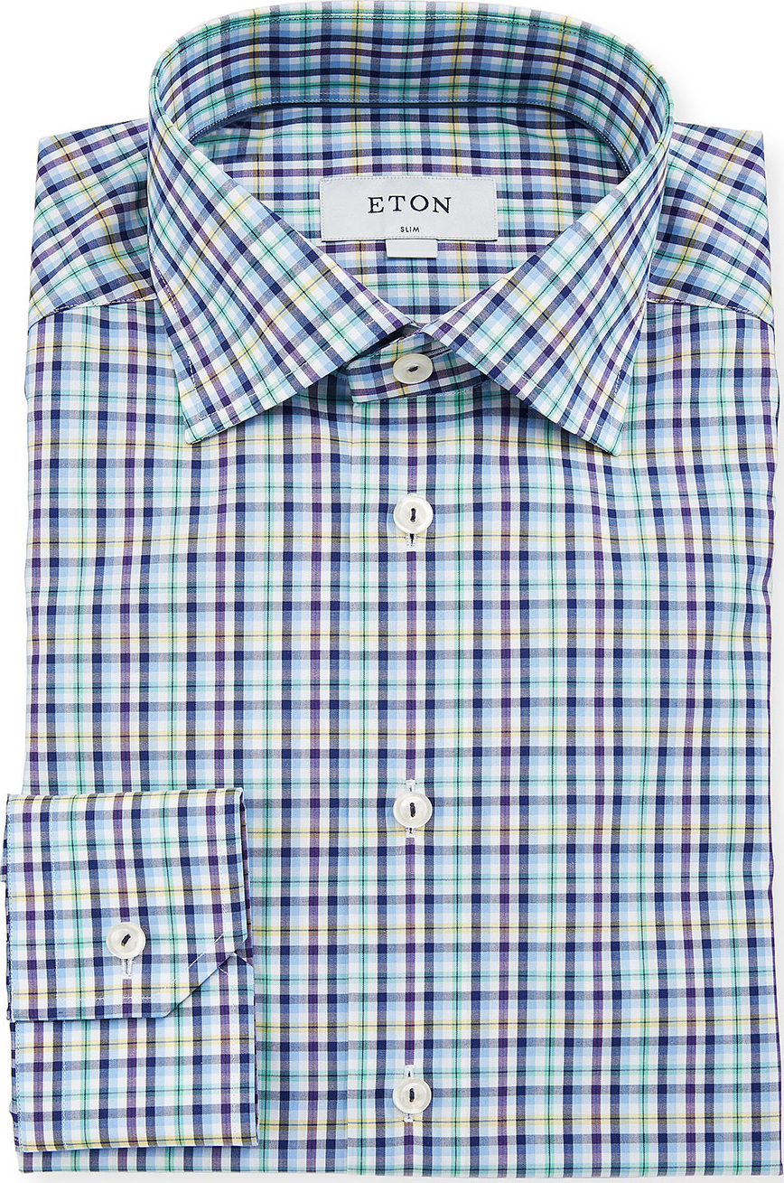 Eton Men's Slim-Fit Tattersall Cotton Dress Shirt