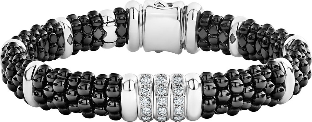 LAGOS Black Caviar Diamond 3-Link Bracelet, 9mm