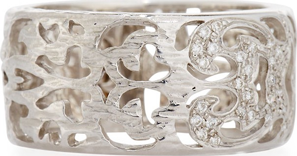 Marco Dal Maso Men's Warrior 18K White Gold Carved Band Ring with Diamonds