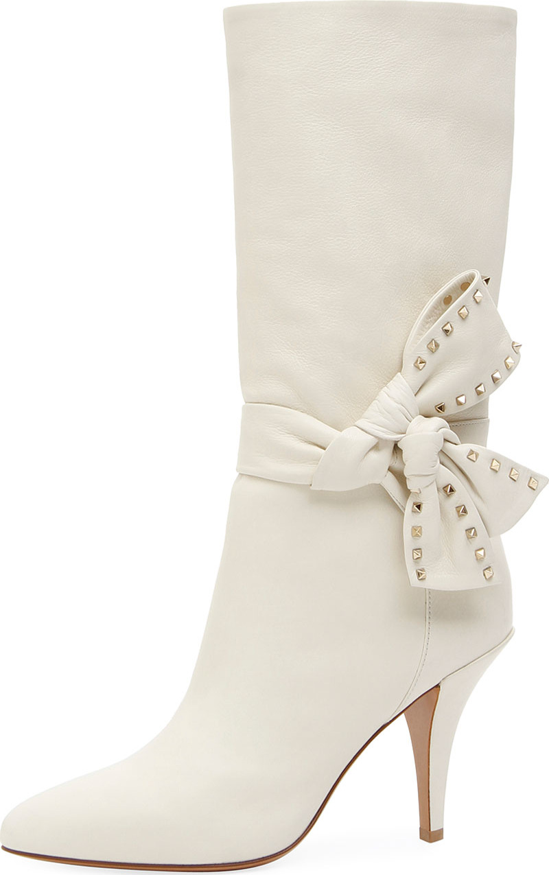 Valentino Mid-Calf Leather Bootie with Side Bow