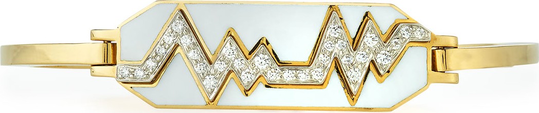 David Webb "Motif" 18k Gold Diamond Skip Zigzag Bracelet with White Enamel & Platinum