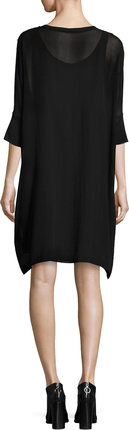 Eileen Fisher Silk Georgette Round-Neck Shift Dress