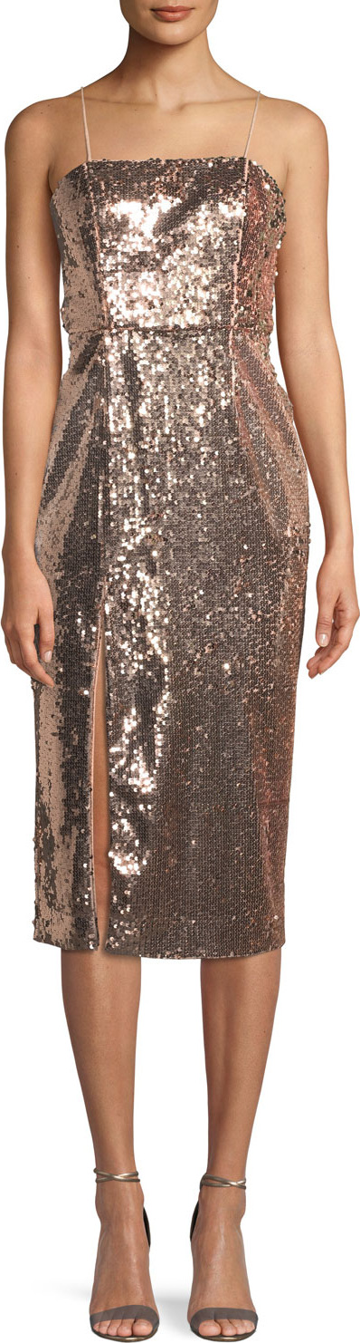 Jay Godfrey Sequin Slip Cocktail Midi Dress w/ Slit