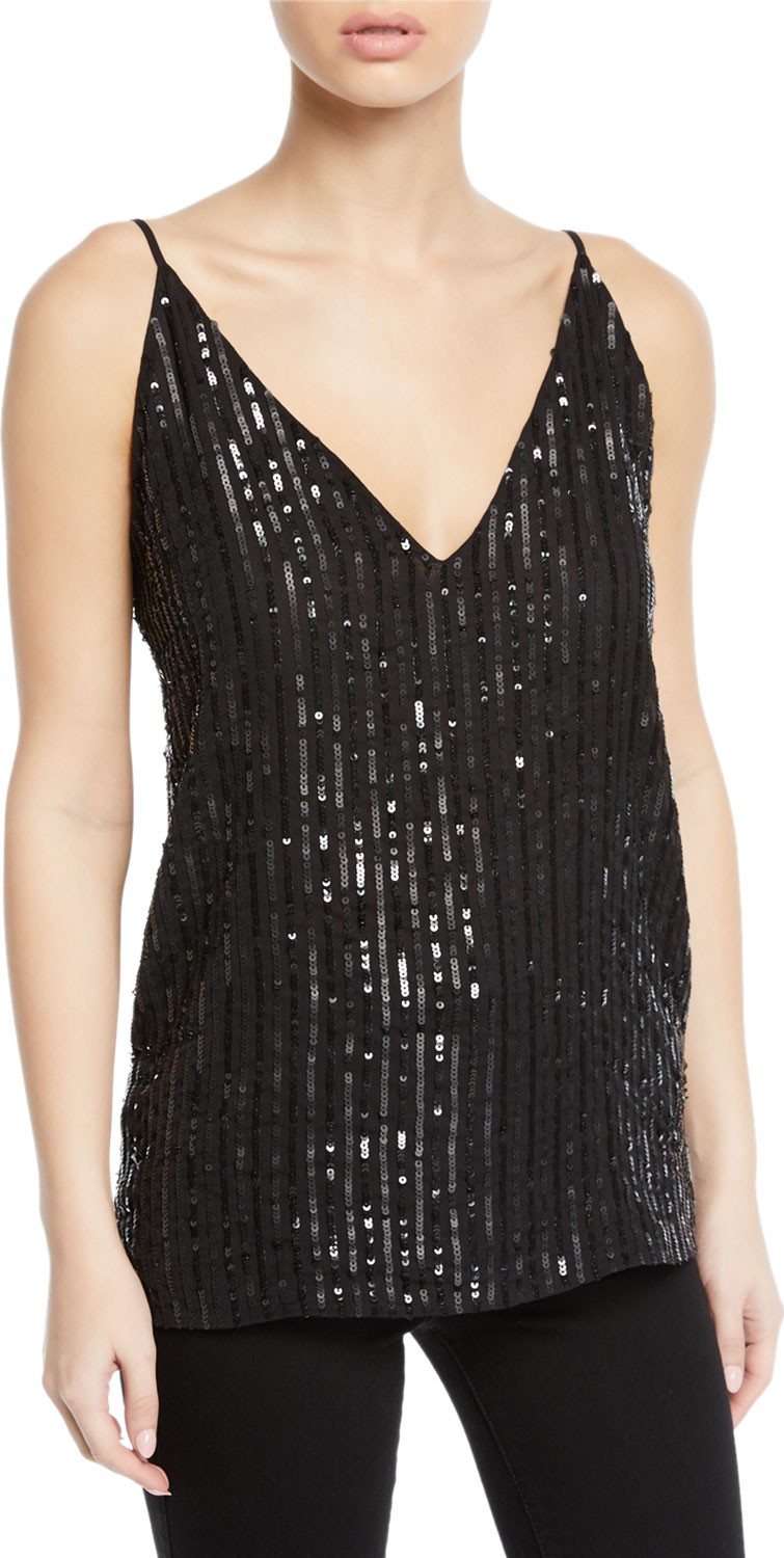 L'AGENCE Gabriella V-Neck Sequin Cami Top