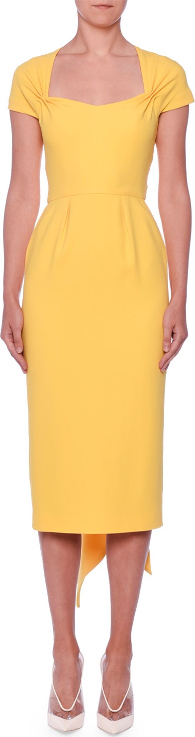 Stella McCartney Scarf-Back Cap-Sleeve Midi Sheath Ponte Dress