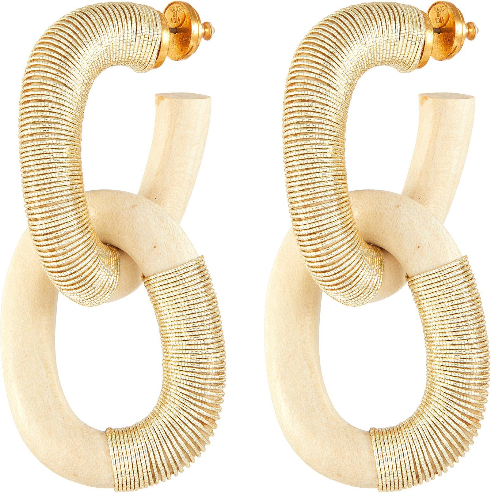 Oscar De La Renta Thread embroidered wood link earrings