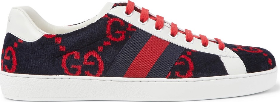 Gucci Ace Leather-Trimmed Logo-Print Terry Sneakers