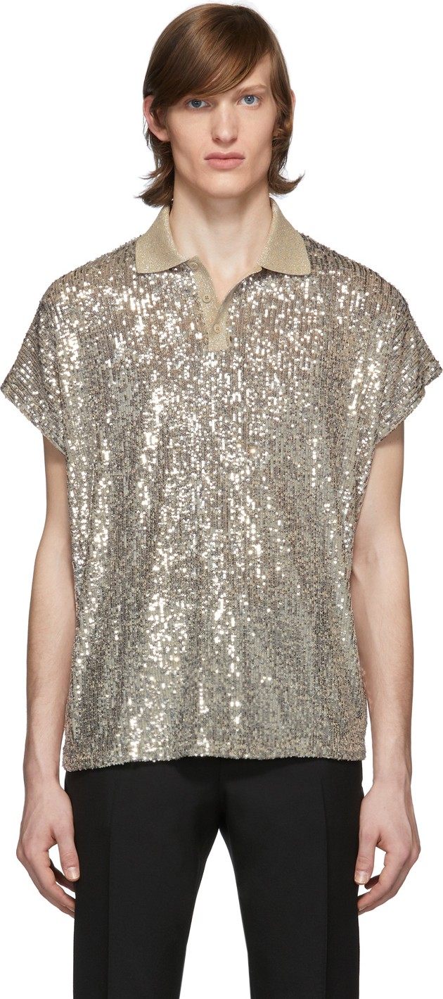 Saint Laurent Silver Sequin Boxy Polo
