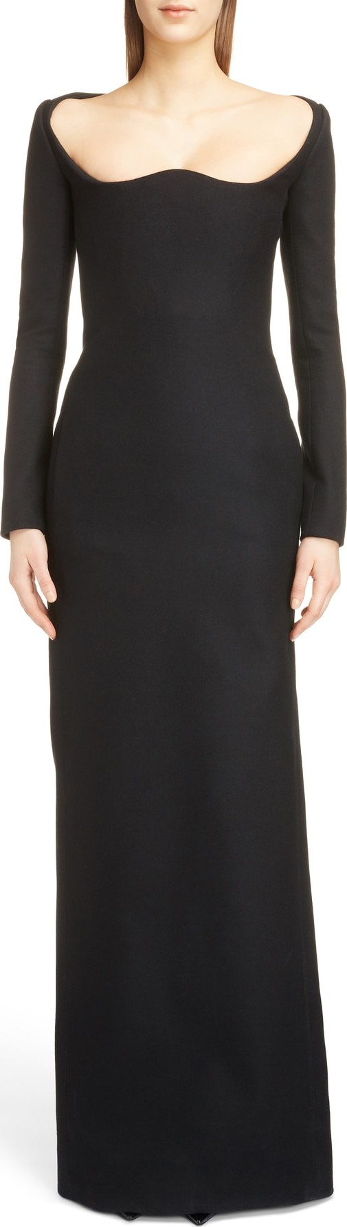 Saint Laurent Long Sleeve Wool Gown