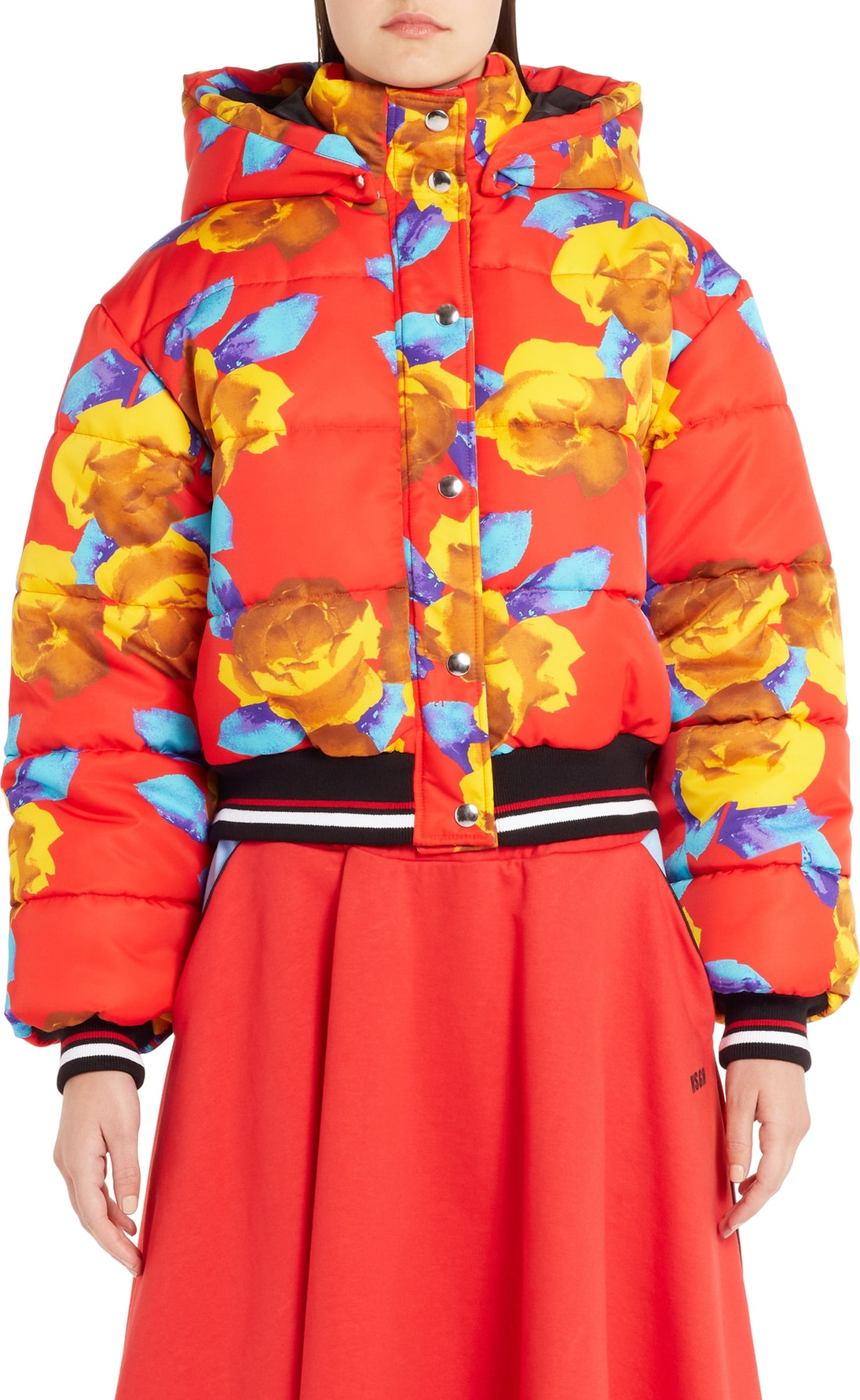 MSGM Floral Print Crop Puffer Jacket