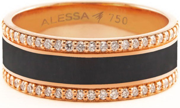 Alessa Jewelry Spectrum Painted 18k Rose Gold Ring w/ Diamond Trim, Black, Size 8.5