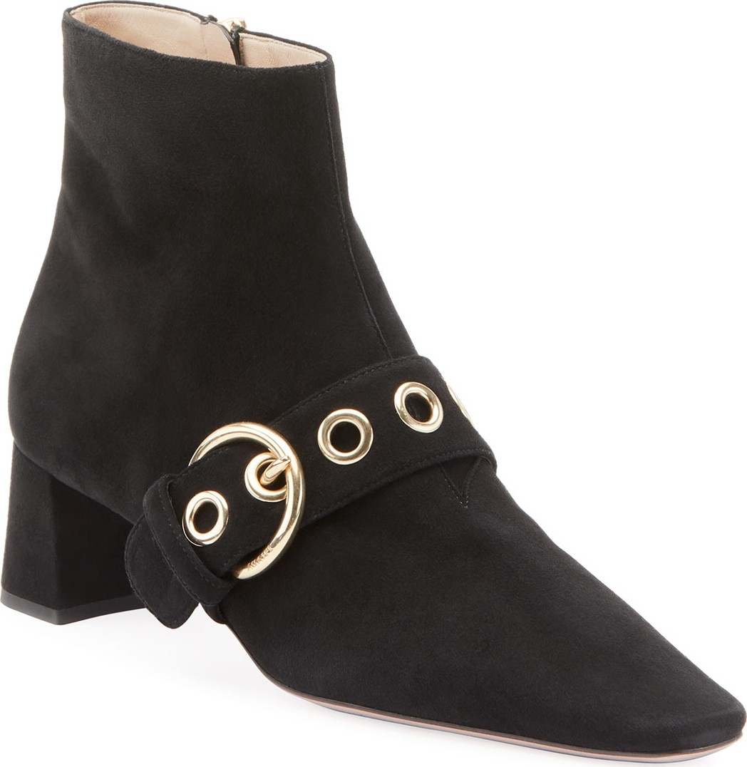 Prada Suede Block-Heel Booties