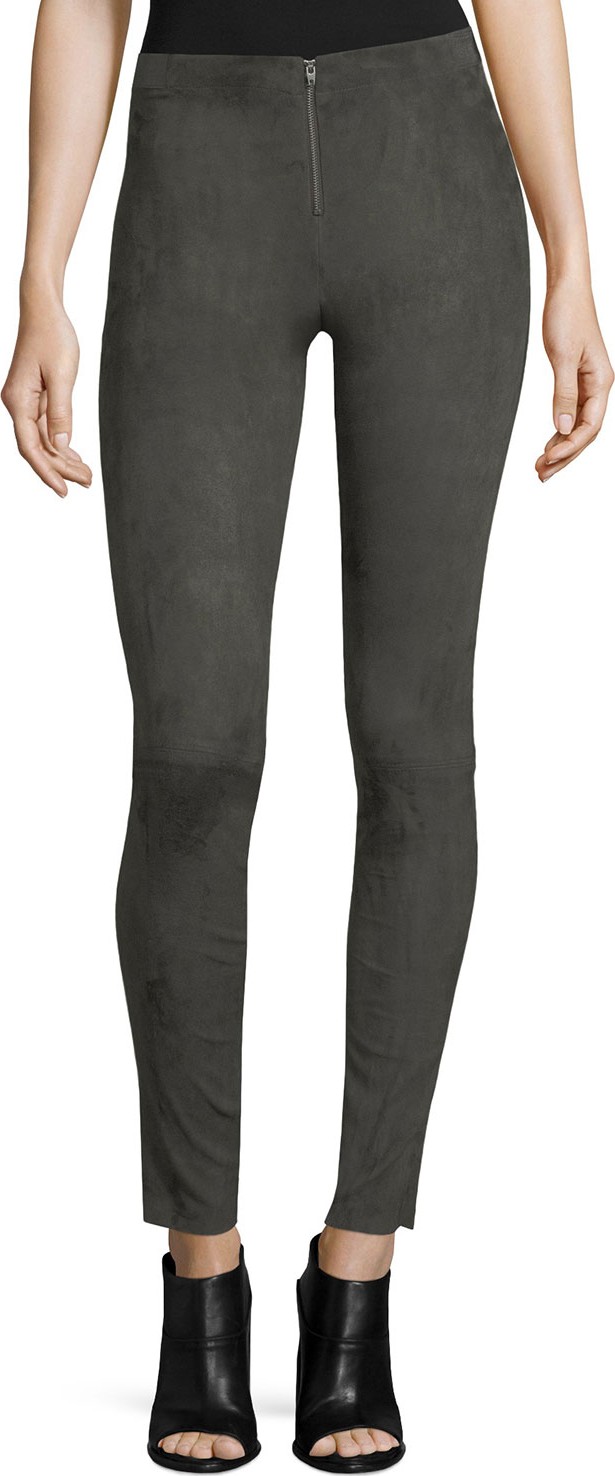 Alice + Olivia Front-Zip Suede Leggings