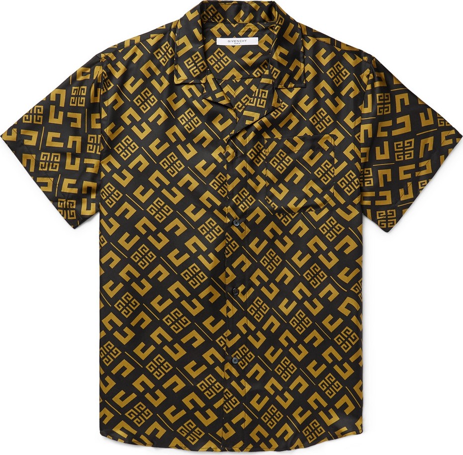 Givenchy Camp-Collar Logo-Print Silk-Twill Shirt