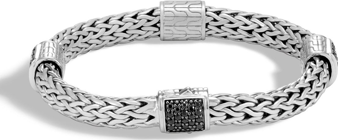 John Hardy Classic Chain Silver Medium Four Station Bracelet with Black Sapphire