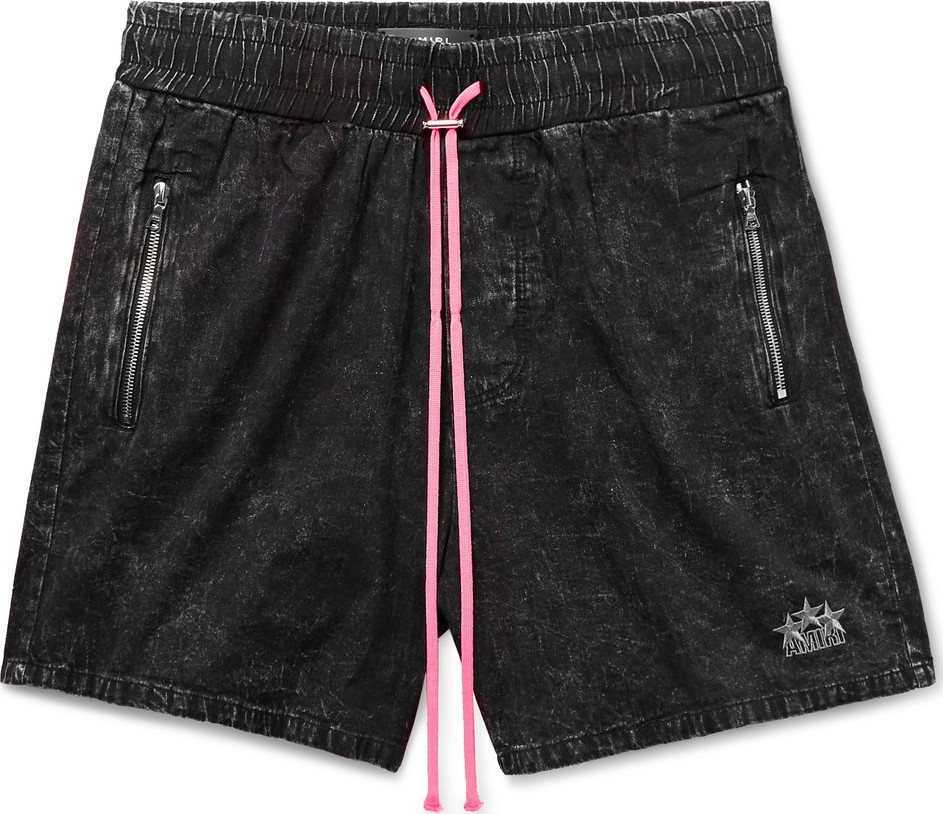 Amiri Wide-Leg Acid-Wash Denim Drawstring Shorts