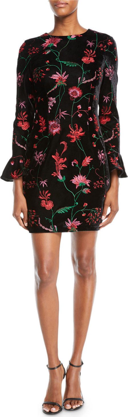 Aidan by Aidan Mattox Floral Velvet Bell-Sleeve Dress