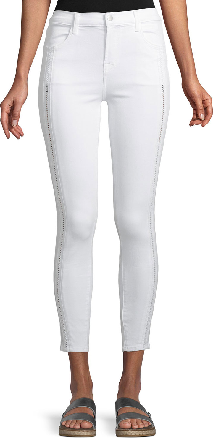 J BRAND Alana High-Rise Cropped Super Skinny Jeans w/ Ladder Lace, White