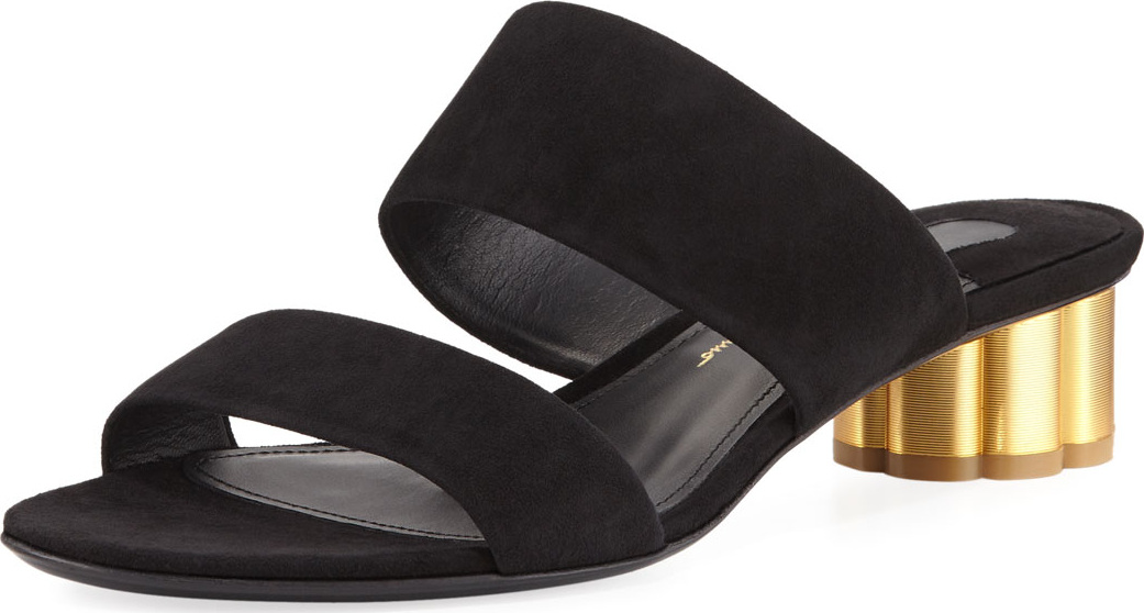 Salvatore Ferragamo Belluno Suede Two-Band Mule Sandals, Black