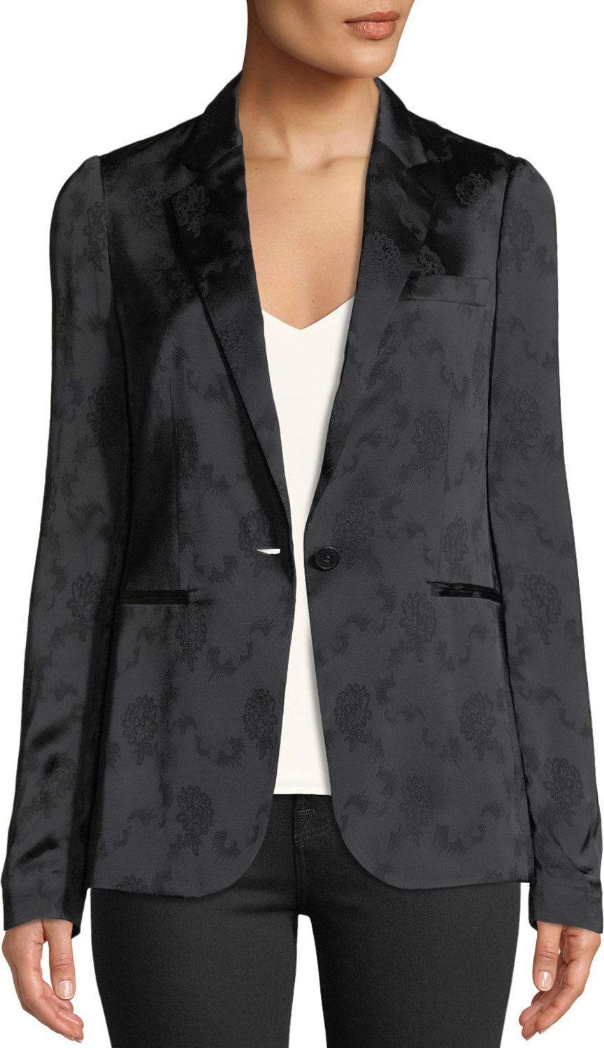 Theory Grinson One-Button Floral-Jacquard Viscose Blazer