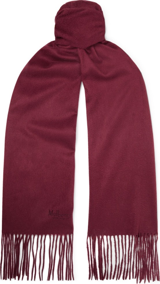 Mulberry Logo-Embroidered Fringed Cashmere Scarf