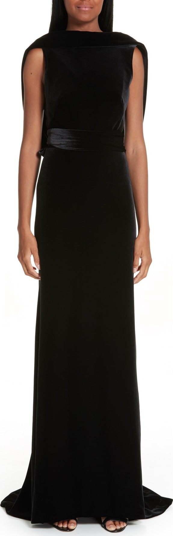 Brandon Maxwell Drape Back Velvet Gown