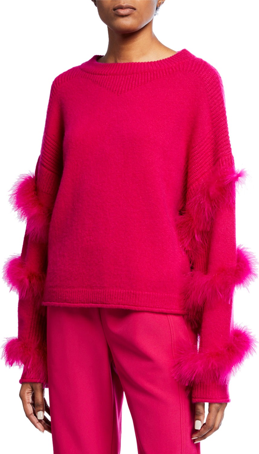 Sally Lapointe Cashmere-Silk Feather-Wrapped Sweater