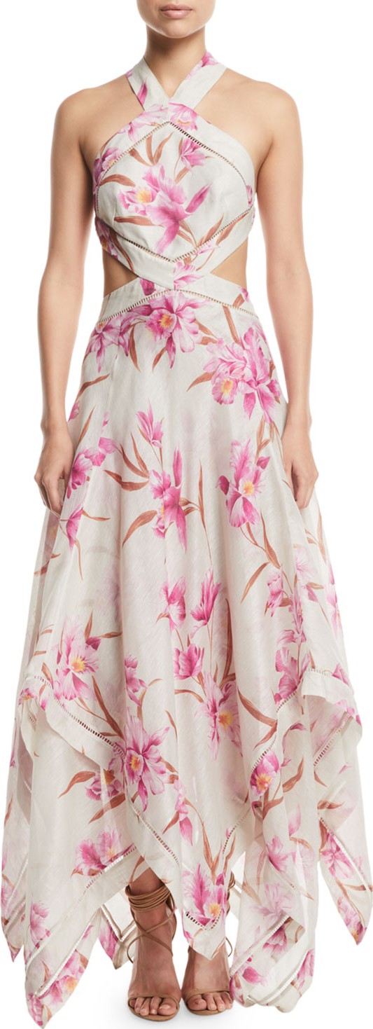 Zimmermann Corsage Floral Cutout Scarf Maxi Dress