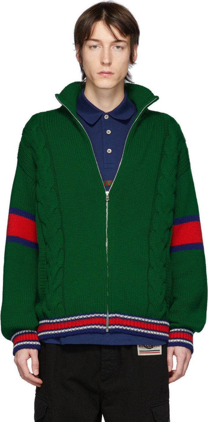 Gucci Green Wool Zip-Up Sweater