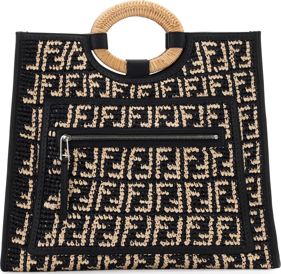 Fendi Runaway Large FF Raffia Shopping Tote Bag
