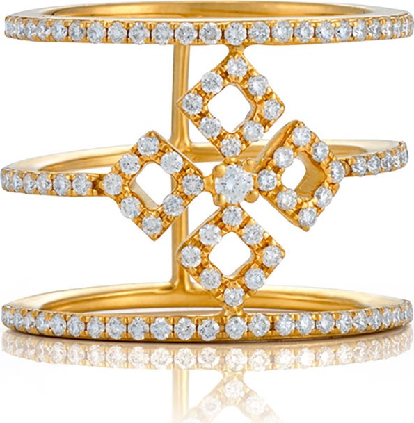 Bessa Three-Row Diamond Illusion Ring in 18K Yellow Gold