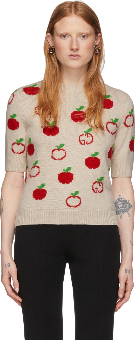 Gucci Off-White Jacquard GG Apple Half-Sleeve Sweater
