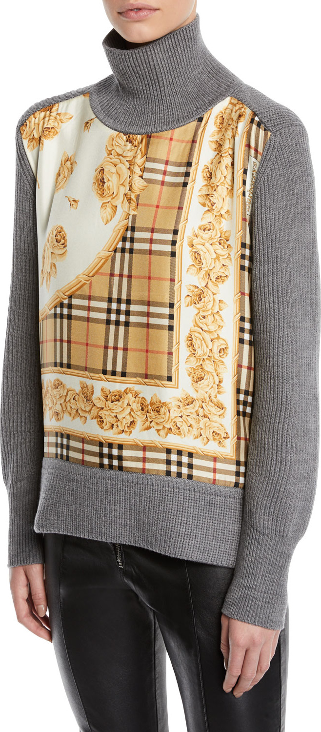 Burberry London England Archive Scarf-Panel Wool Turtleneck Sweater
