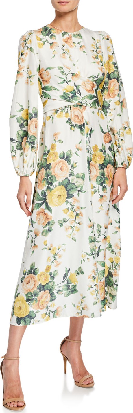 Zimmermann Zippy Floral-Print Long-Sleeve Wrap Dress
