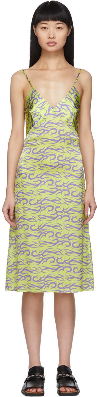 Ashley Williams Green & Purple Tattoo Print Slip Dress