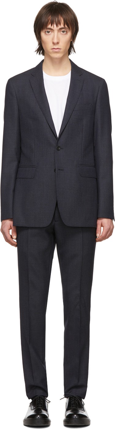 Burberry London England Navy Wool Pattern Suit