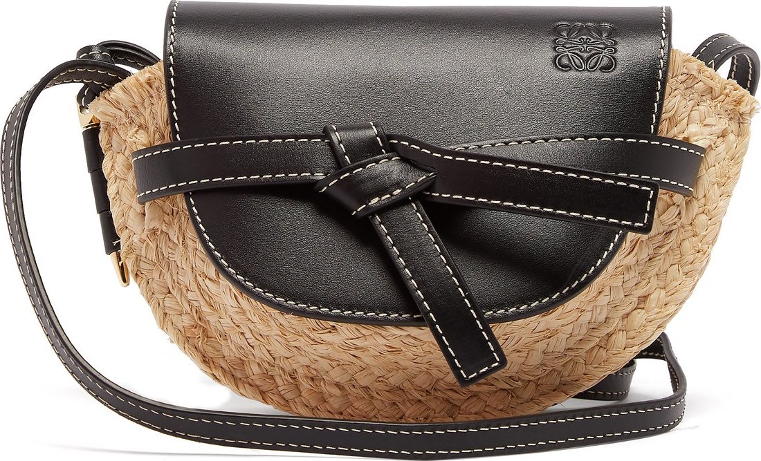 LOEWE Gate mini leather and raffia cross-body bag